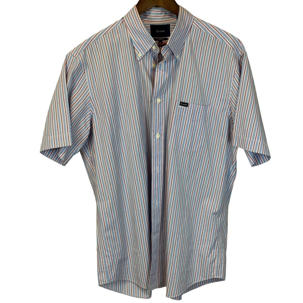Faconnable Blue Pinstriped 100% Cotton Button Up‎ Shirt size XL
